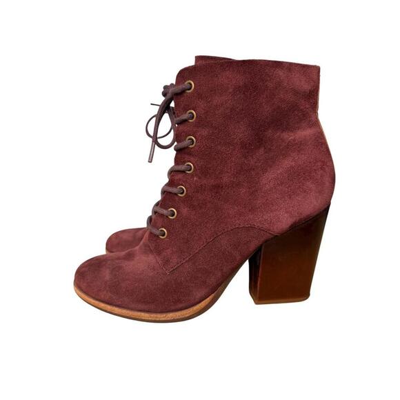 Shoes - Kork Ease ELFA Burgundy Wine Merlot Suede Chunky Block Heel Lace Up Boot Size 7